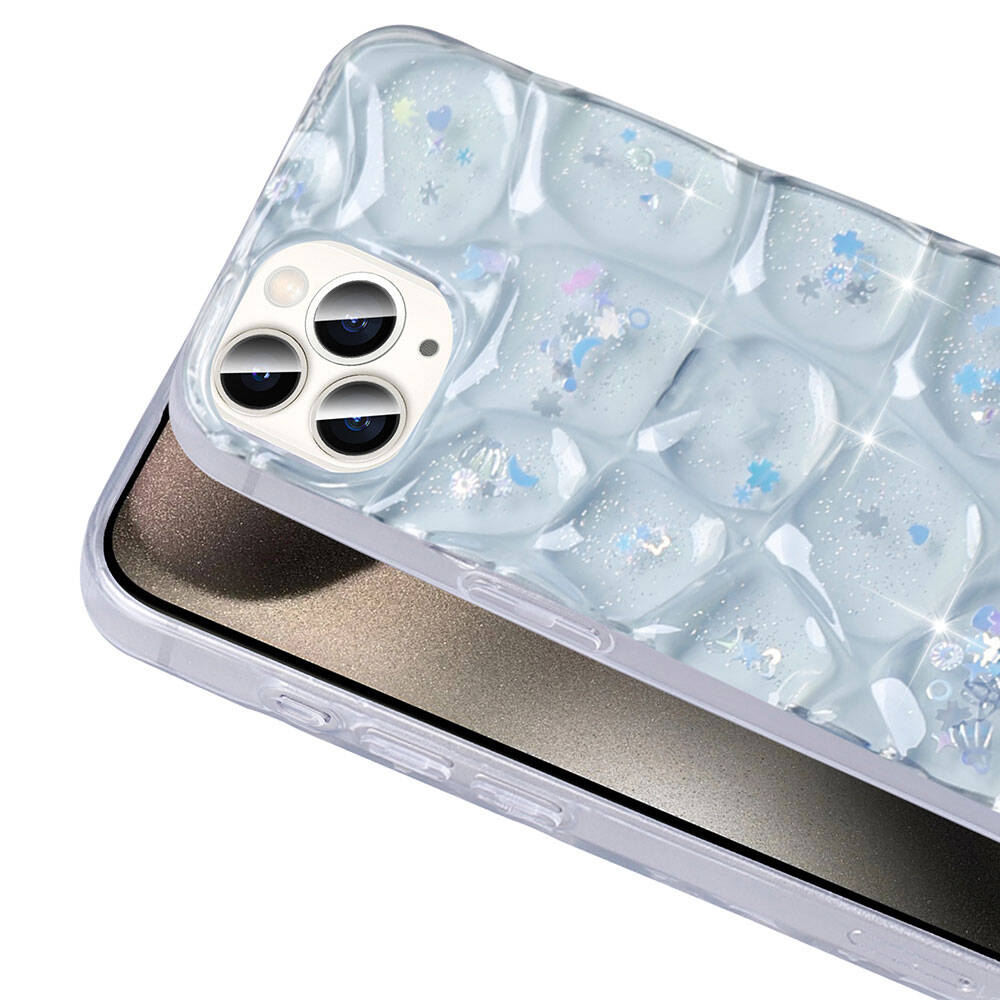 Apple iPhone 15 Pro Max Kılıf Simli 3D Desenli Zore Hacar Kapak Beyaz