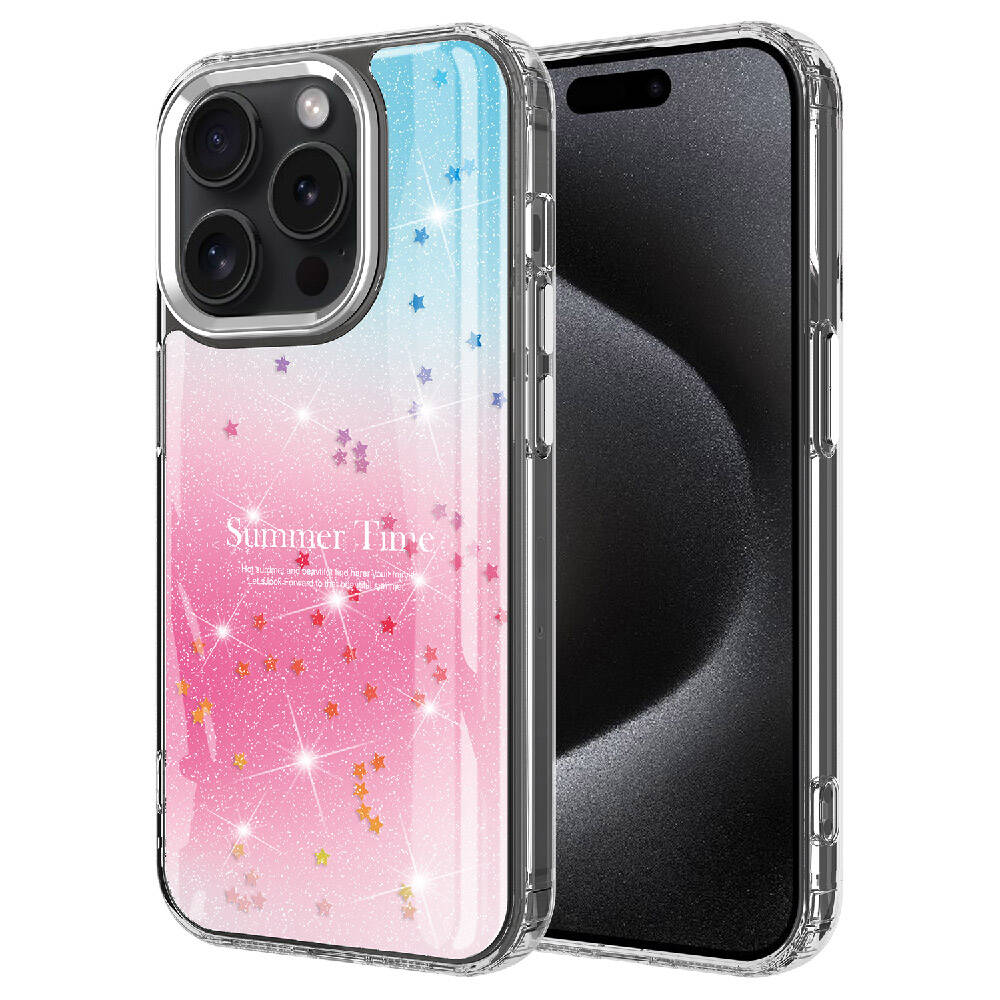 Apple iPhone 15 Pro Max Kılıf Simli Desenli Parlak Zore Task Kapak Mavi