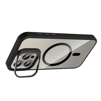 Apple iPhone 15 Pro Max Kılıf Standlı ve Kamera Lens Hediyeli M-Safe Şarj Özellikli Zore Etro Kapak Siyah