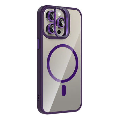 Apple iPhone 15 Pro Max Kılıf Standlı ve Kamera Lens Hediyeli M-Safe Şarj Özellikli Zore Etro Kapak Pembe