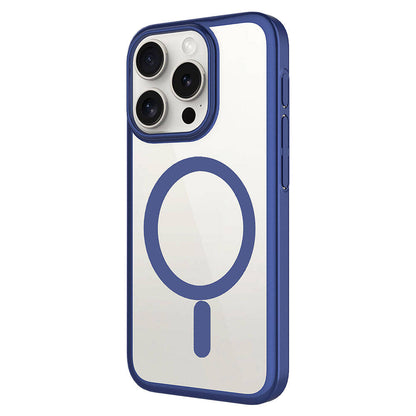 Apple iPhone 15 Pro Max Kılıf Wireless Şarj Özellikli Sert PC Zore Mat Riksos M-safe Kapak Lacivert