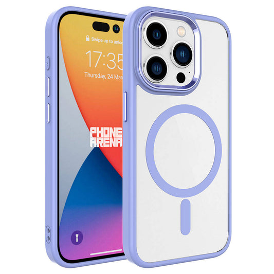 Apple iPhone 15 Pro Max Kılıf Wireless Şarj Özellikli Zore Krom M-safe Silikon Kapak Lila