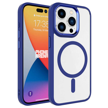 Apple iPhone 15 Pro Max Kılıf Wireless Şarj Özellikli Zore Krom M-safe Silikon Kapak Lacivert