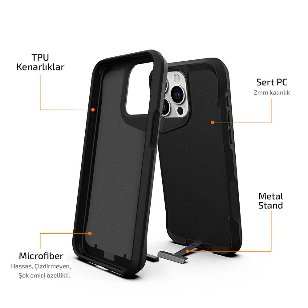 Apple iPhone 15 Pro Max Kılıf Zore Airbag Kenarlı T-Max Mat Standlı Kapak Gri