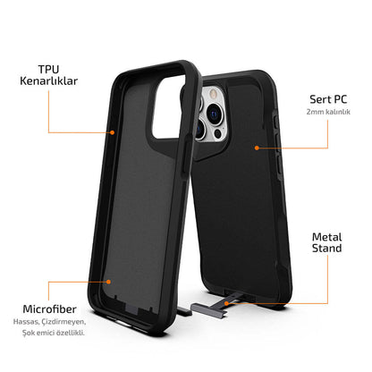 Apple iPhone 15 Pro Max Kılıf Zore Airbag Kenarlı T-Max Mat Standlı Kapak Lacivert