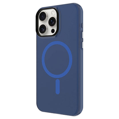 Apple iPhone 15 Pro Max Kılıf Zore M-safe Şarj Özellikli Buzlu Transparan C-Pro Sert Kapak Lacivert