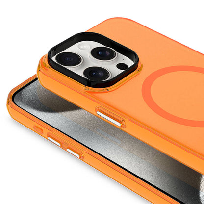 Apple iPhone 15 Pro Max Kılıf Zore M-safe Şarj Özellikli Buzlu Transparan C-Pro Sert Kapak Koyu Gri