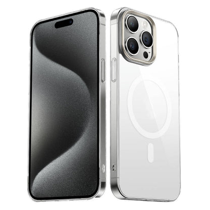 Apple iPhone 15 Pro Max Kılıf Zore Wireless Şarj Özellikli Şeffaf G-Glass Kapak Titanyum