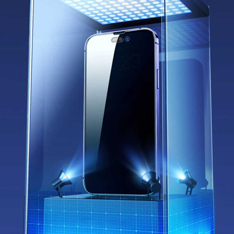 Apple iPhone 15 Pro Max Zore Kor Privacy Cam Ekran Koruyucu Siyah