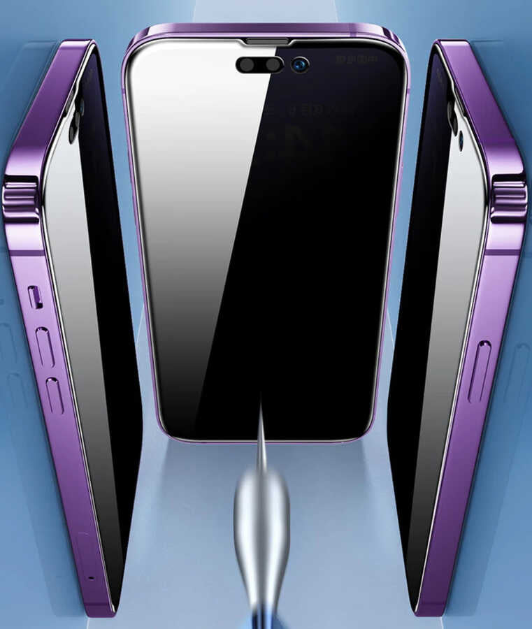 Apple iPhone 15 Pro Max Zore Kor Privacy Cam Ekran Koruyucu Siyah