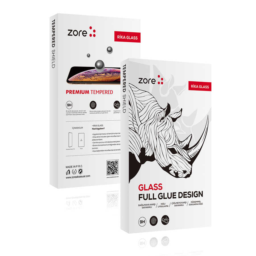 Apple iPhone 15 Pro Max Zore Rika Premium Temperli Cam Ekran Koruyucu Siyah