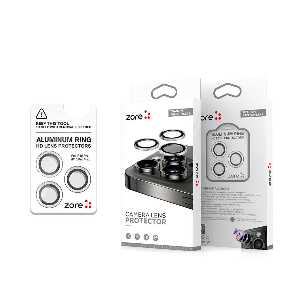 Apple iPhone 15 Pro Zore Safir CL-15 Parmak İzi Bırakmayan Anti-Reflective Kamera Lens Koruyucu Siyah