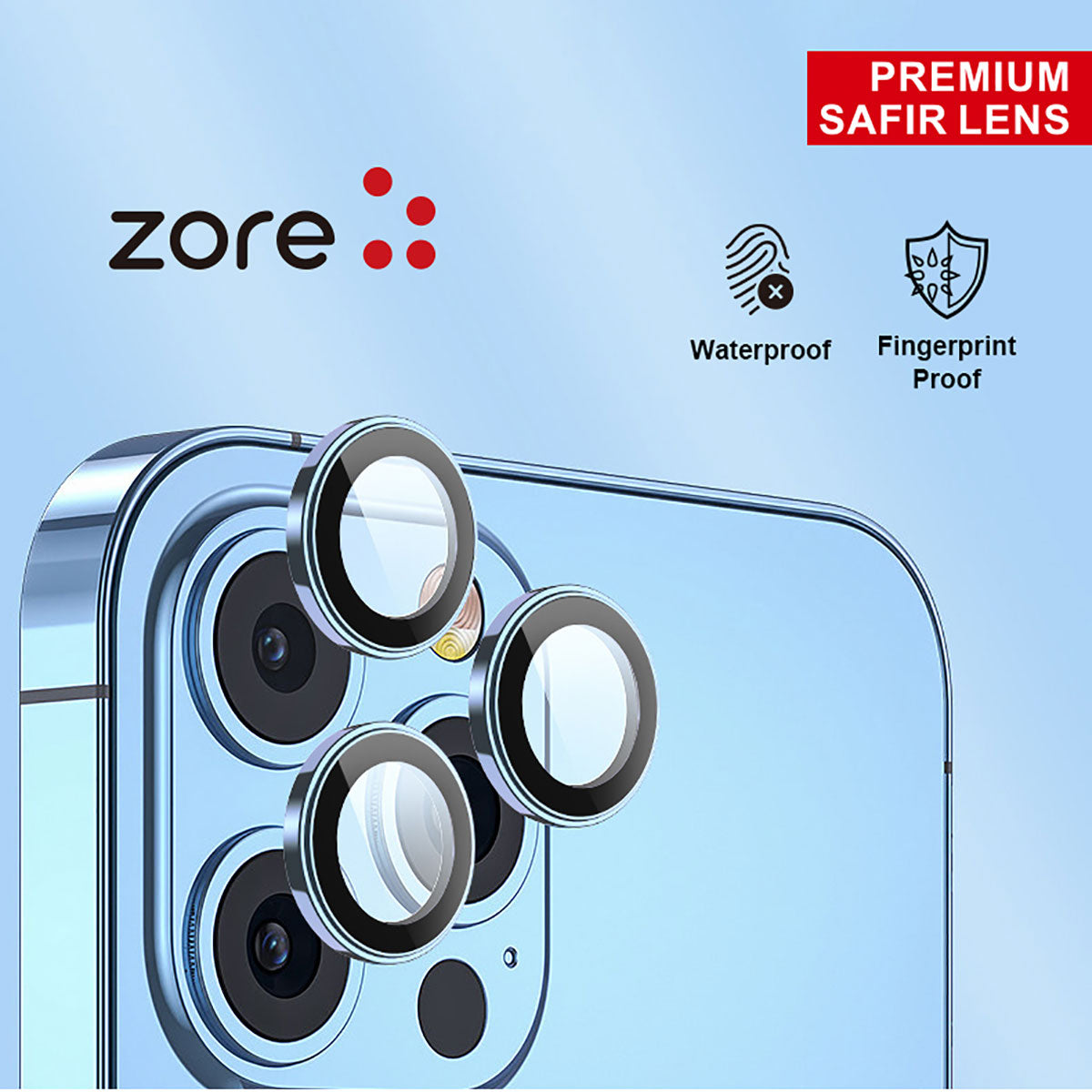 Apple iPhone 15 Zore CL-12 Premium Safir Parmak İzi Bırakmayan Anti-Reflective Kamera Lens Koruyucu Baby Blue
