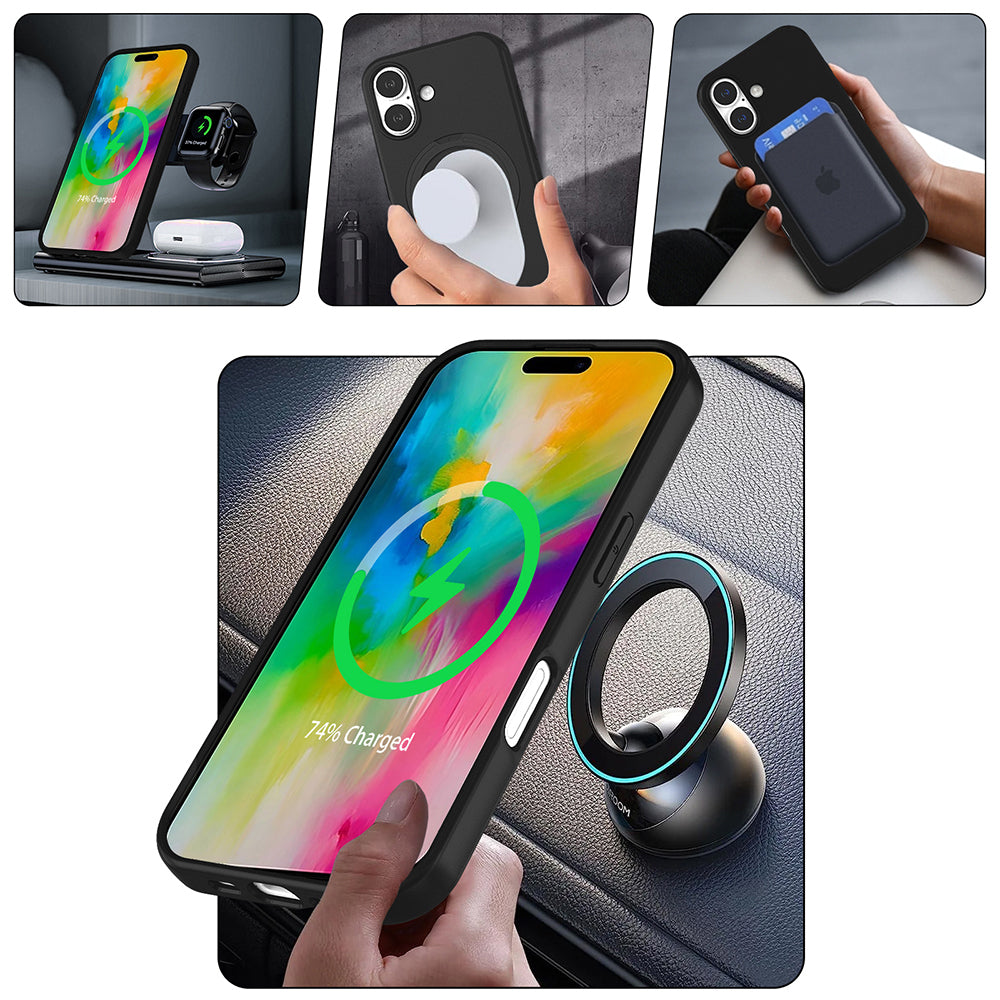 Apple iPhone 16 Kılıf M-safe Şarj Özellikli Standlı Zore Samara Kapak Titanyum-Gri