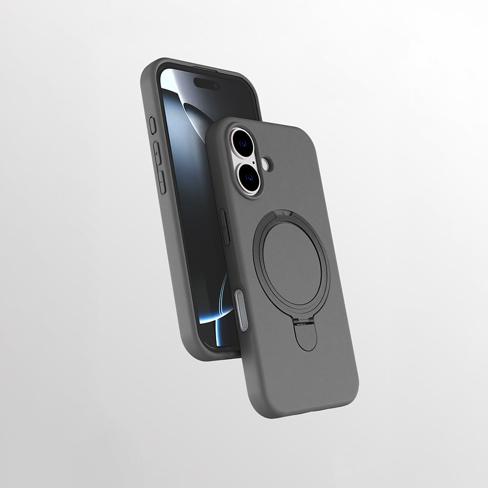 Apple iPhone 16 Kılıf M-safe Şarj Özellikli Standlı Zore Samara Kapak Titanyum-Gri