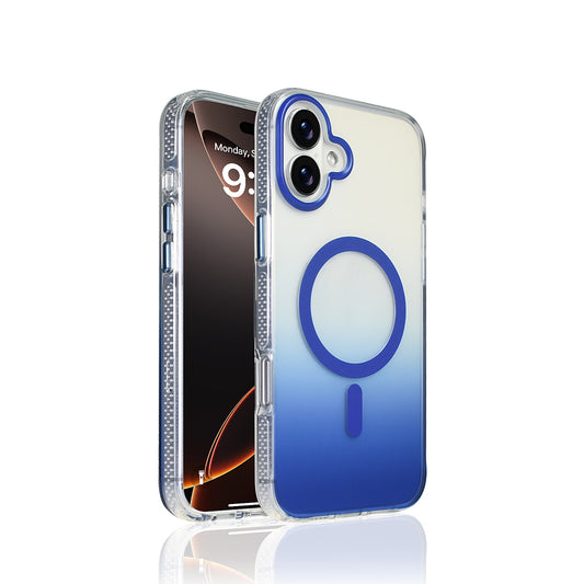 Apple iPhone 16 Kılıf M-safe Şarj Özellikli Transparan Renk Geçişli Zore Toros Kapak Mavi
