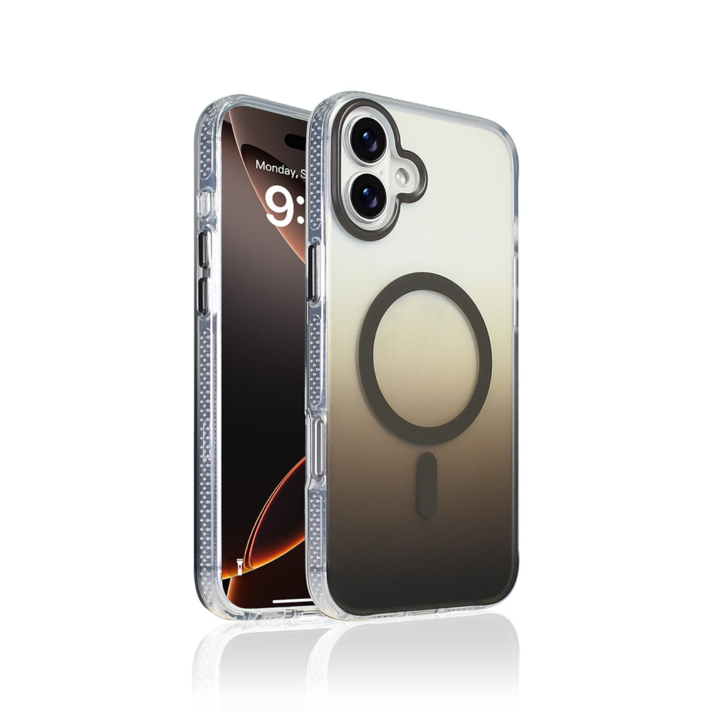 Apple iPhone 16 Kılıf M-safe Şarj Özellikli Transparan Renk Geçişli Zore Toros Kapak Gri