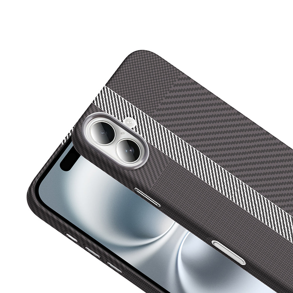 Apple iPhone 16 Kılıf M-safe Şarj Özellikli Karbon Fiber Görünümlü Zore Gros Kapak Desert Titanyum