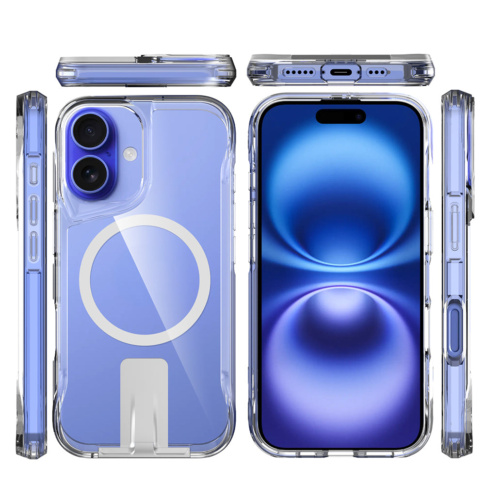 Apple iPhone 16 Kılıf M-safe Şarj Özellikli Zore T-Max Standlı Kapak Şeffaf