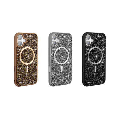 Apple iPhone 16 Kılıf Pırlanta Tasarımlı M-safe Şarj Özellikli Zore Mozaik Silikon Kapak Desert Titanyum