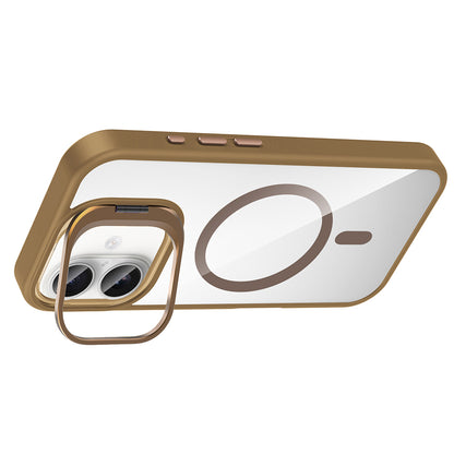 Apple iPhone 16 Kılıf Standlı ve Kamera Lens Hediyeli M-Safe Şarj Özellikli Zore Etro Kapak Derin Mor