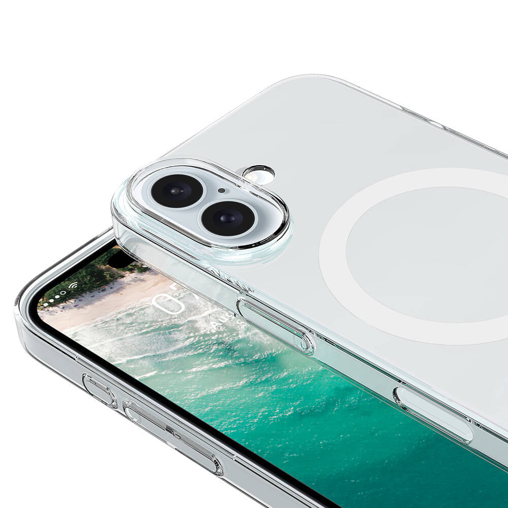 Apple iPhone 16 Kılıf Zore M-safe Şarj Özellikli Şeffaf Tek Kamera Çerçeveli Porto Kapak Şeffaf