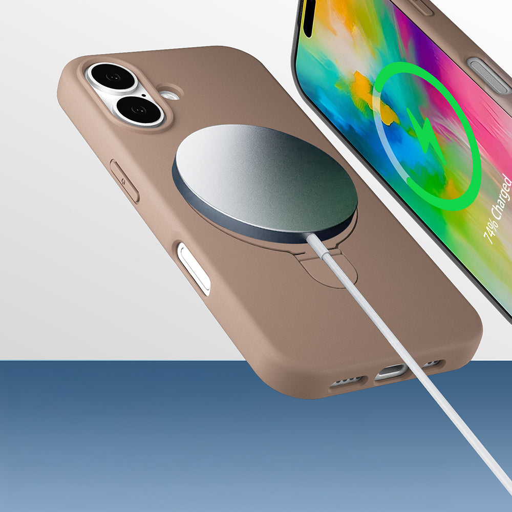 Apple iPhone 16 Plus Kılıf M-safe Şarj Özellikli Standlı Zore Samara Kapak Lacivert