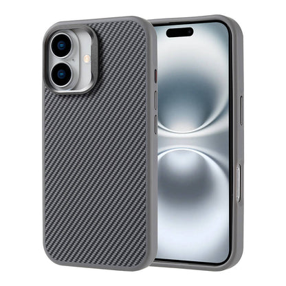 Apple iPhone 16 Plus Kılıf M-safe Şarj Özellikli Karbon Fiber Görünümlü Zore Troy Kapak