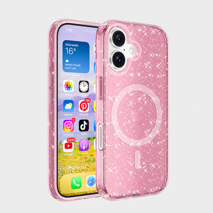 Apple iPhone 16 Plus Kılıf M-safe Şarj Özellikli Parlayan Simli Saydam Renkli Zore Allstar Kapak