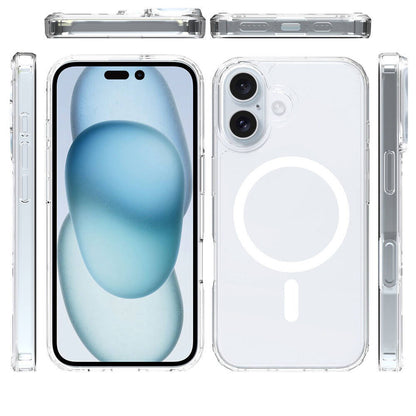 Apple iPhone 16 Plus Kılıf M-safe Şarj Özellikli Şeffaf Sert PC Zore Embos Kapak Şeffaf