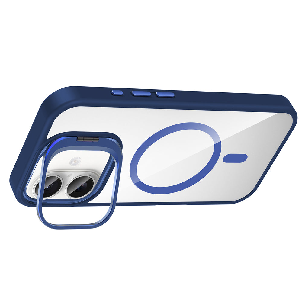 Apple iPhone 16 Plus Kılıf Standlı ve Kamera Lens Hediyeli M-Safe Şarj Özellikli Zore Etro Kapak Siyah