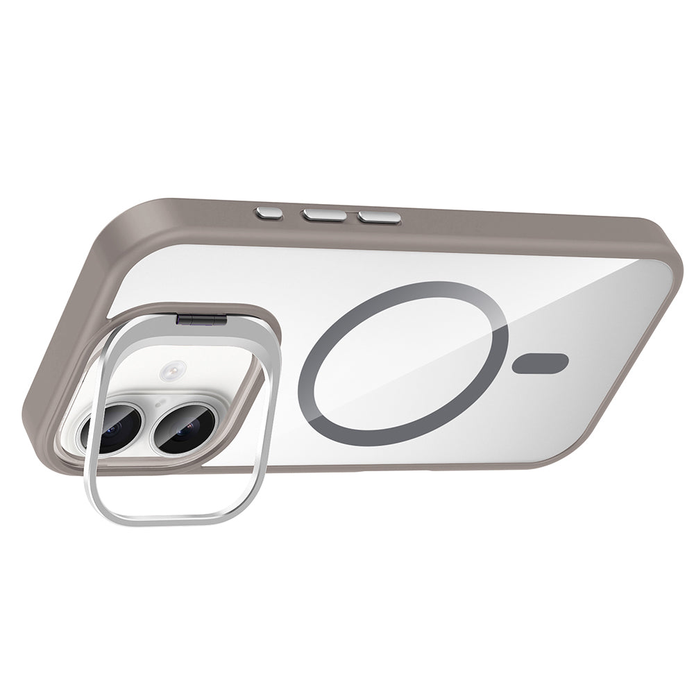 Apple iPhone 16 Plus Kılıf Standlı ve Kamera Lens Hediyeli M-Safe Şarj Özellikli Zore Etro Kapak Siyah