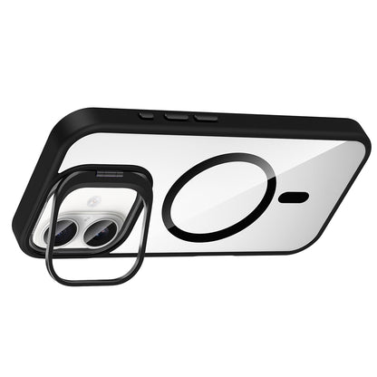 Apple iPhone 16 Plus Kılıf Standlı ve Kamera Lens Hediyeli M-Safe Şarj Özellikli Zore Etro Kapak Pembe