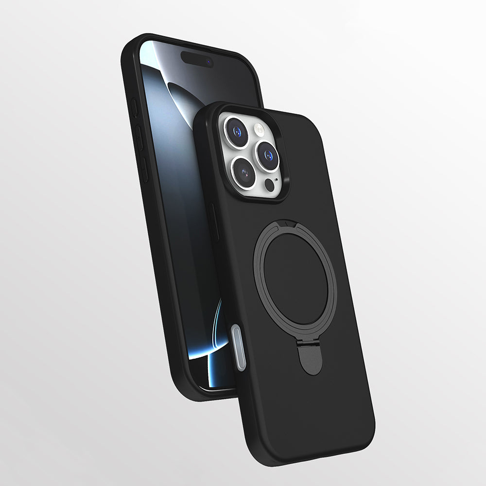 Apple iPhone 16 Pro Kılıf M-safe Şarj Özellikli Standlı Zore Samara Kapak Siyah