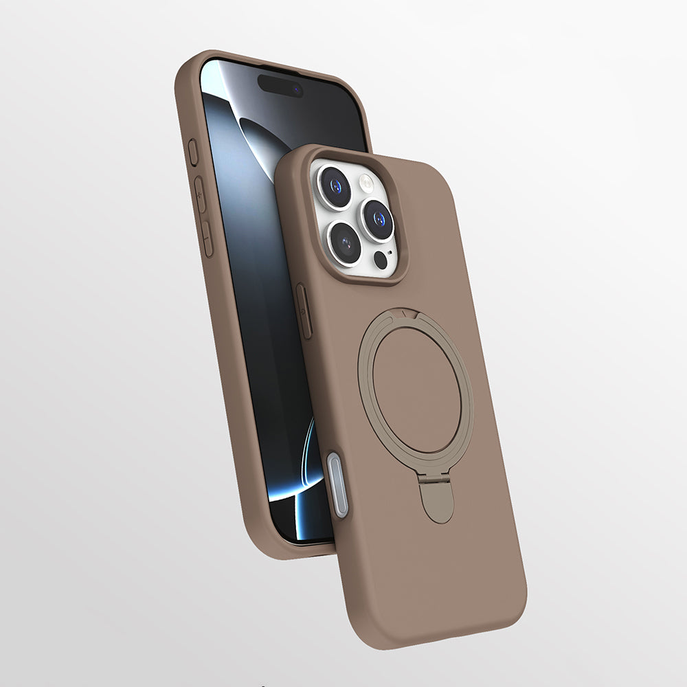 Apple iPhone 16 Pro Kılıf M-safe Şarj Özellikli Standlı Zore Samara Kapak Desert Gold