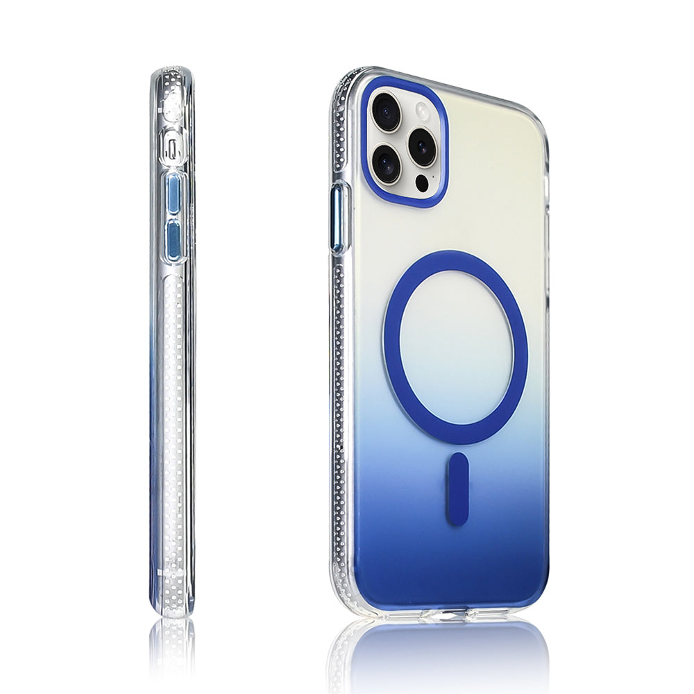 Apple iPhone 16 Pro Kılıf M-safe Şarj Özellikli Transparan Renk Geçişli Zore Toros Kapak Mavi