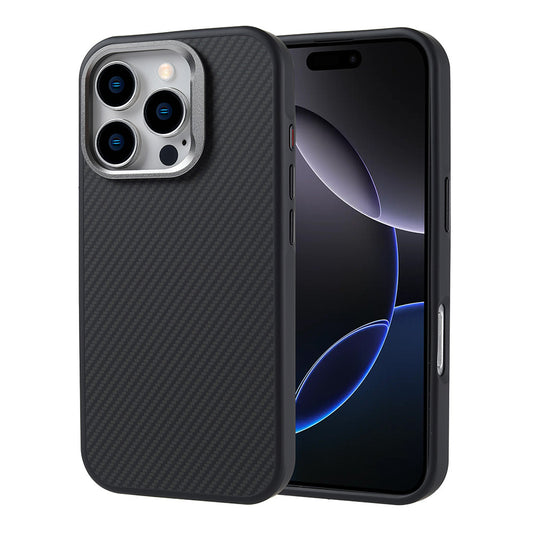 Apple iPhone 16 Pro Kılıf M-safe Şarj Özellikli Karbon Fiber Görünümlü Zore Troy Kapak