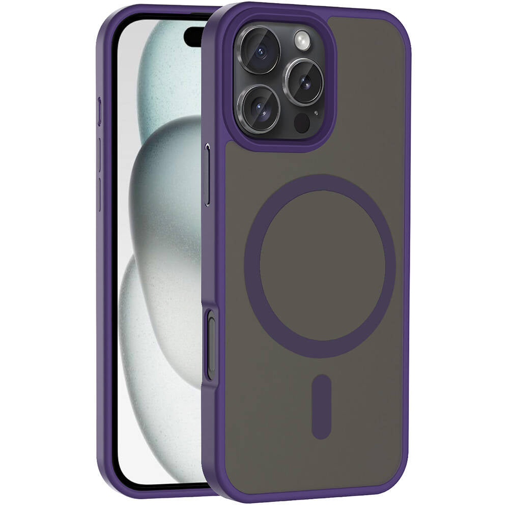 Apple iPhone 16 Pro Kılıf M-safe Şarj Özellikli Mat Arka Yüzey Zore Sio Kapak Derin Mor