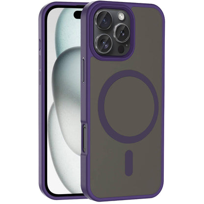 Apple iPhone 16 Pro Kılıf M-safe Şarj Özellikli Mat Arka Yüzey Zore Sio Kapak Derin Mor