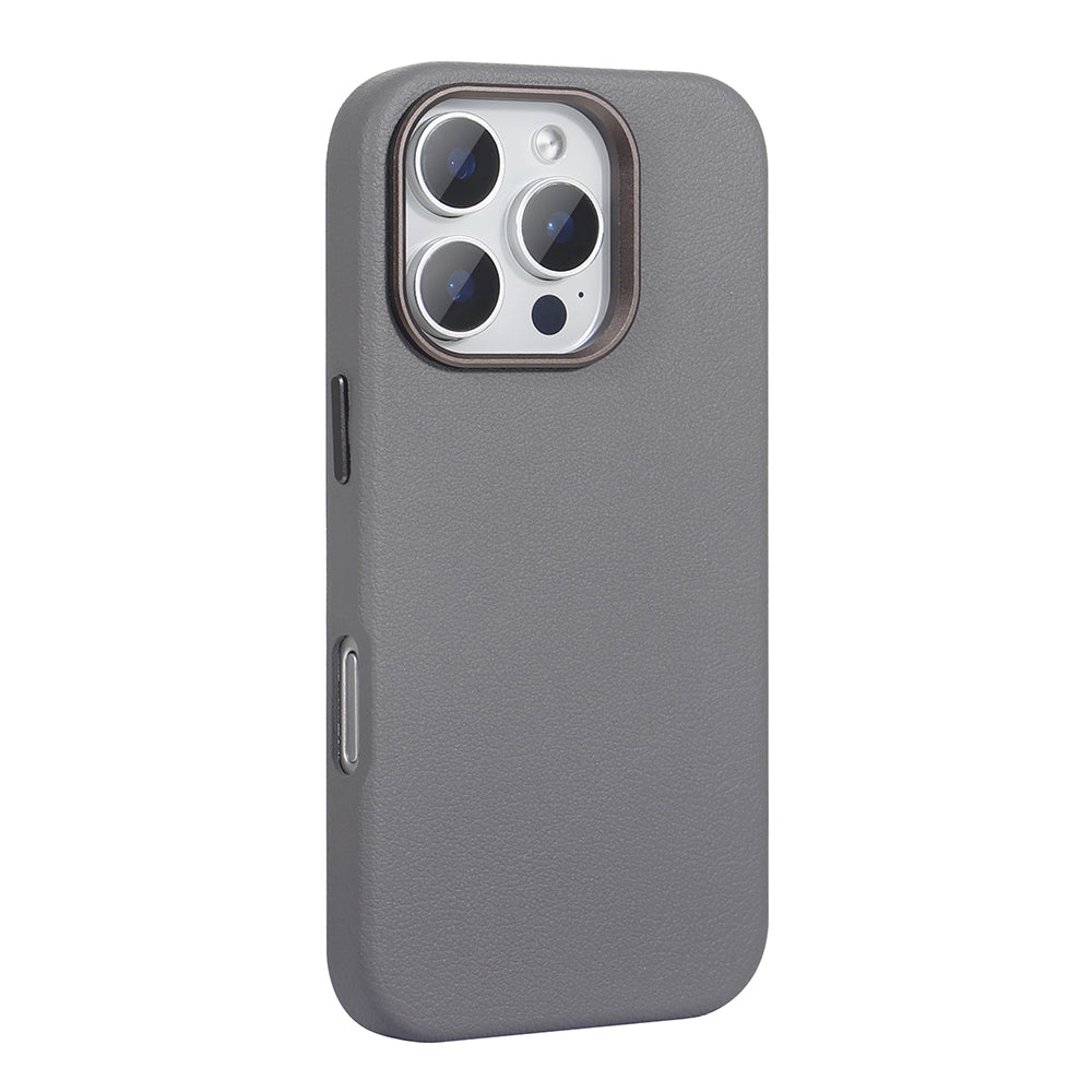 Apple iPhone 16 Pro Kılıf M-safe Şarj Özellikli PU Deri Zore Adora Kapak Gri