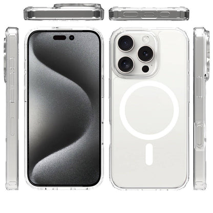 Apple iPhone 16 Pro Kılıf M-safe Şarj Özellikli Şeffaf Sert PC Zore Embos Kapak Şeffaf