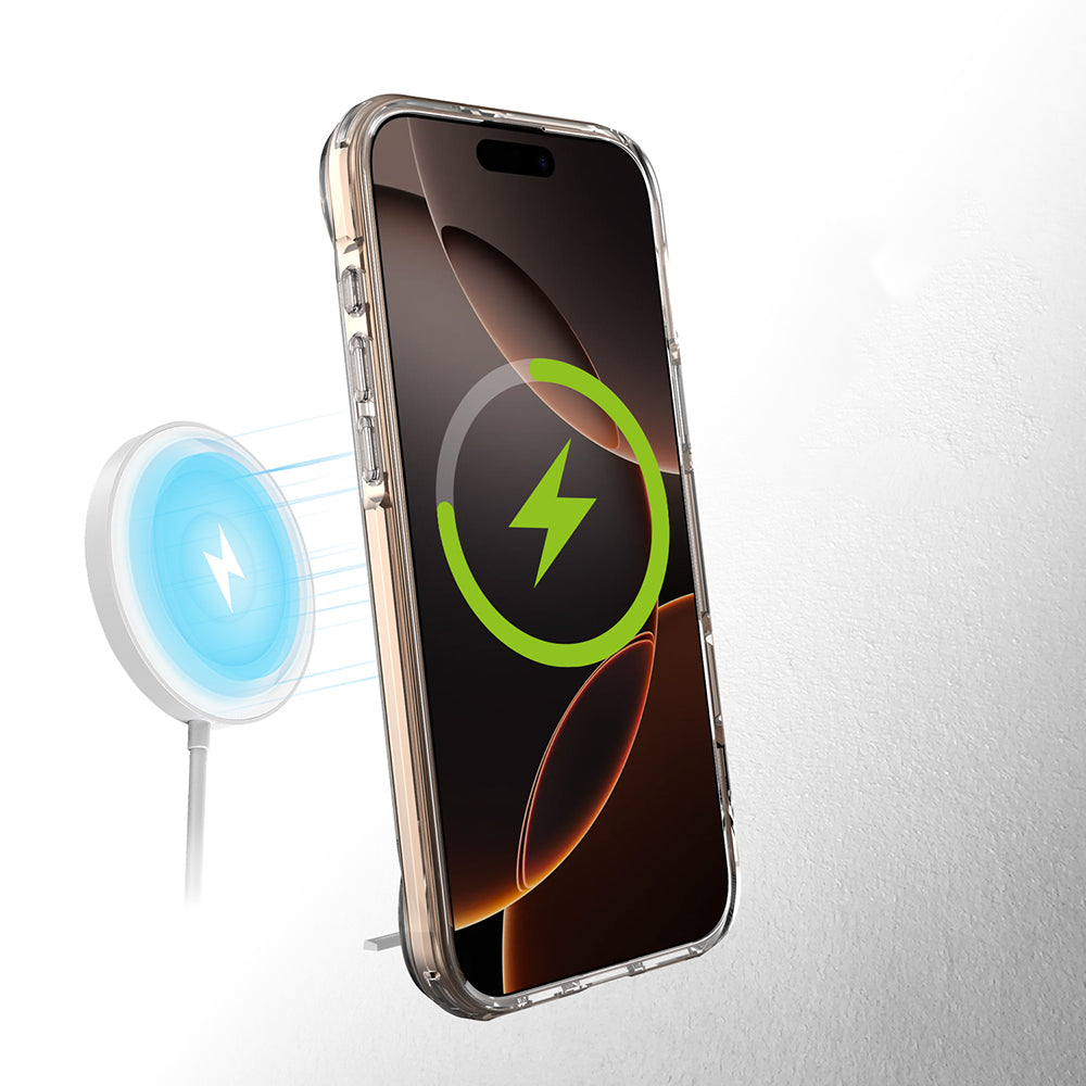 Apple iPhone 16 Pro Kılıf M-safe Şarj Özellikli Zore T-Max Standlı Kapak Şeffaf