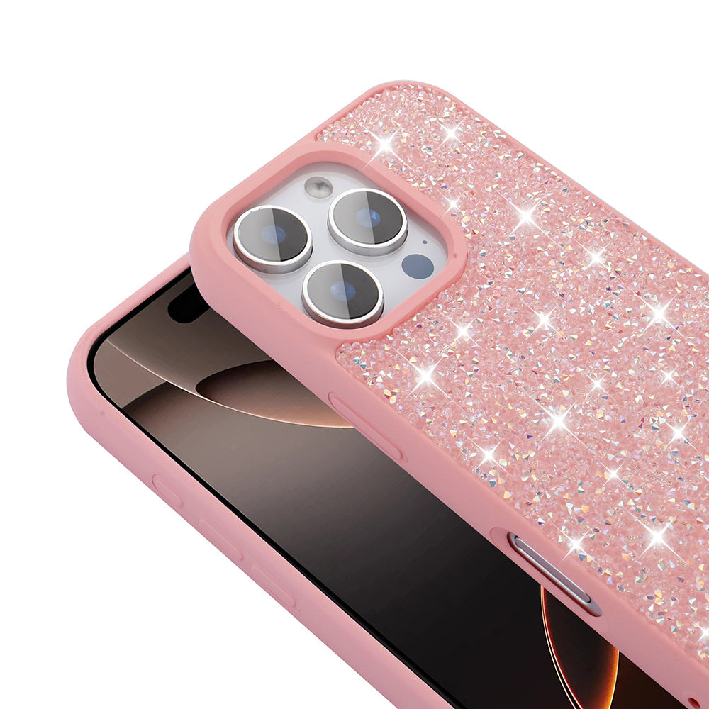 Apple iPhone 16 Pro Kılıf Parlak Taşlı Tasarım Zore Pırlanta Kapak Pembe