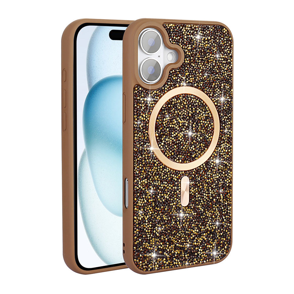 Apple iPhone 16 Pro Kılıf Pırlanta Tasarımlı M-safe Şarj Özellikli Zore Mozaik Silikon Kapak Titanyum-Gri