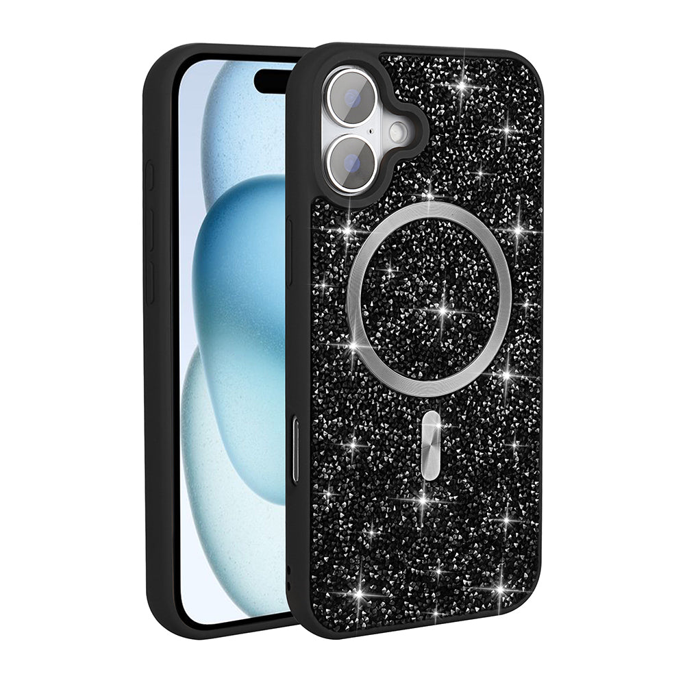 Apple iPhone 16 Pro Kılıf Pırlanta Tasarımlı M-safe Şarj Özellikli Zore Mozaik Silikon Kapak Titanyum-Gri