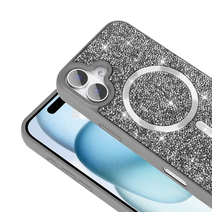 Apple iPhone 16 Pro Kılıf Pırlanta Tasarımlı M-safe Şarj Özellikli Zore Mozaik Silikon Kapak Siyah