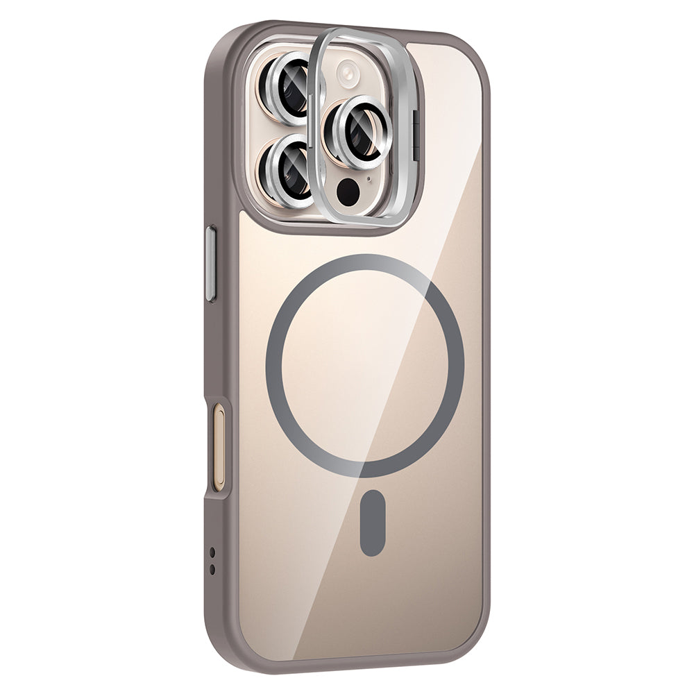 Apple iPhone 16 Pro Kılıf Standlı ve Kamera Lens Hediyeli M-Safe Şarj Özellikli Zore Etro Kapak Desert Titanyum