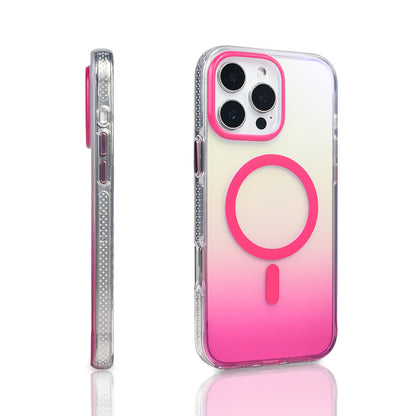 Apple iPhone 16 Pro Max Kılıf M-safe Şarj Özellikli Transparan Renk Geçişli Zore Toros Kapak Rose Pembe