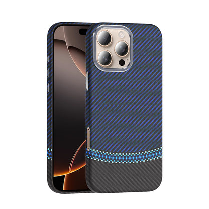Apple iPhone 16 Pro Max Kılıf M-safe Şarj Özellikli Karbon Fiber Görünümlü Zore Gros Kapak Siyah-Lacivert