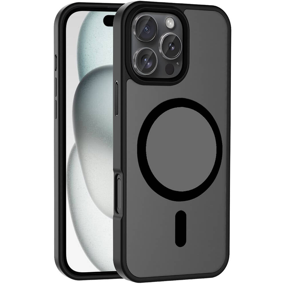 Apple iPhone 16 Pro Max Kılıf M-safe Şarj Özellikli Mat Arka Yüzey Zore Sio Kapak Siyah